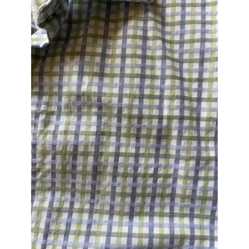 Banana Republic Button‎ Down Shirt Mens L Blue Green Check Cotton Casual